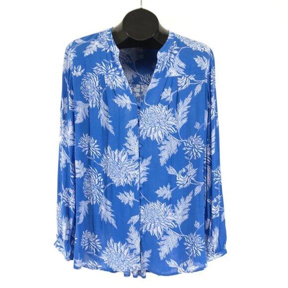 Lucky Brand Floral Print Button Up Blouse Women's Large Rayon Boho Relaxed Fit - Picture 1 of 12